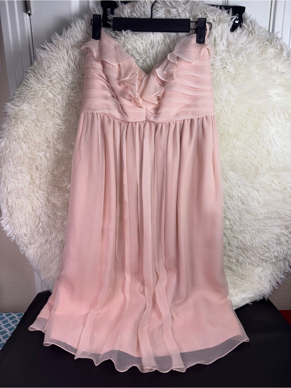 Amsale Soft Pink Ruffle Chiffon Strapless Dress size 6 - Picture 3 of 16